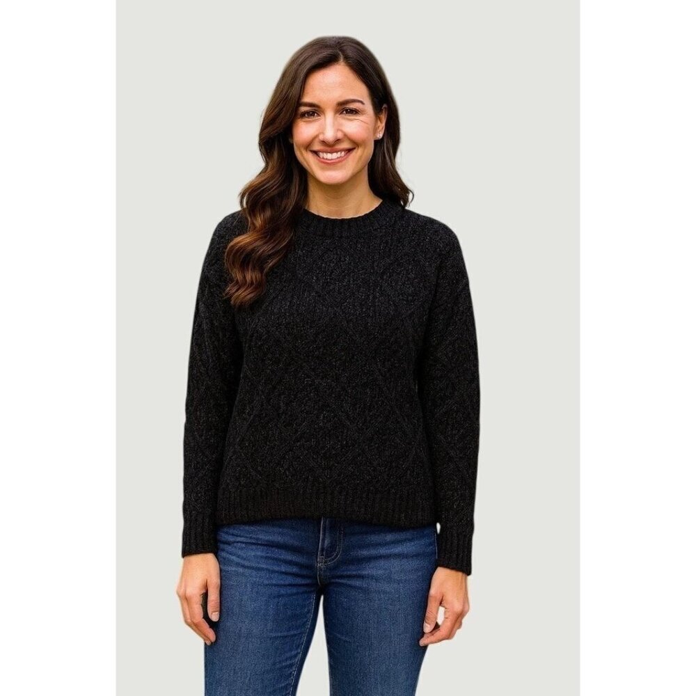 Original Weatherproof Vintage Chenille  Women's L Black Pullover Sweater N0331